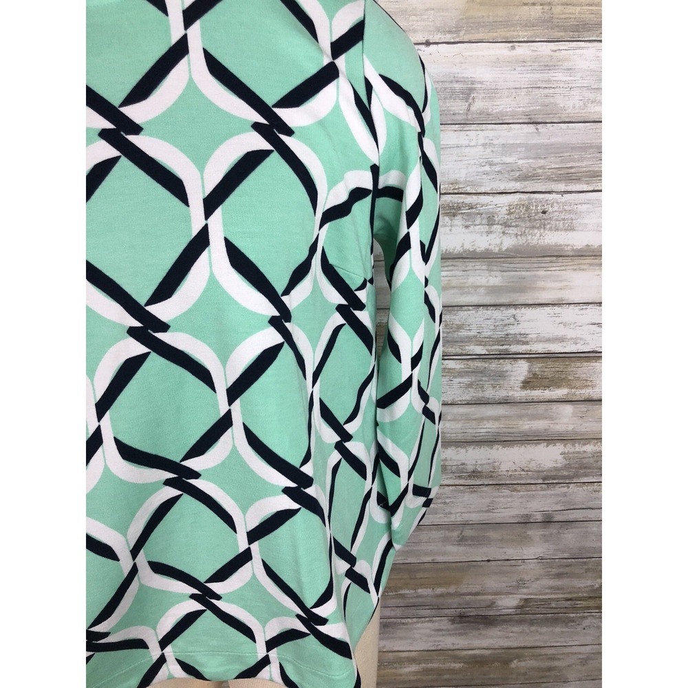 Crown & Ivy Top Geometric Print Knit Shirt Size XS Mint Green Navy - Picture 3 of 8
